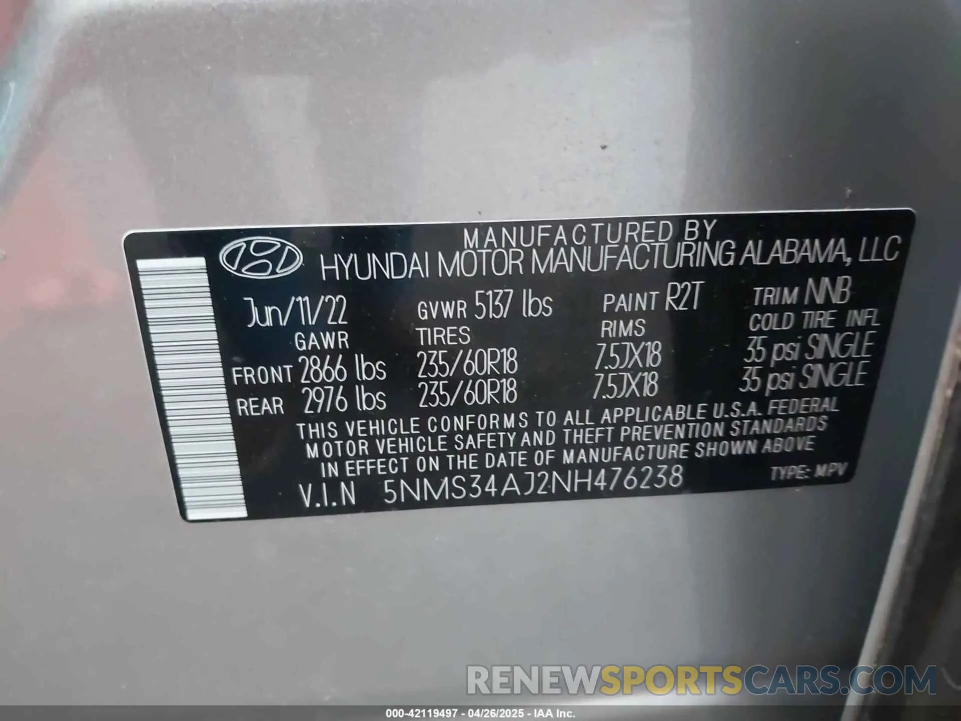 9 Photograph of a damaged car 5NMS34AJ2NH476238 HYUNDAI SANTA FE 2022
