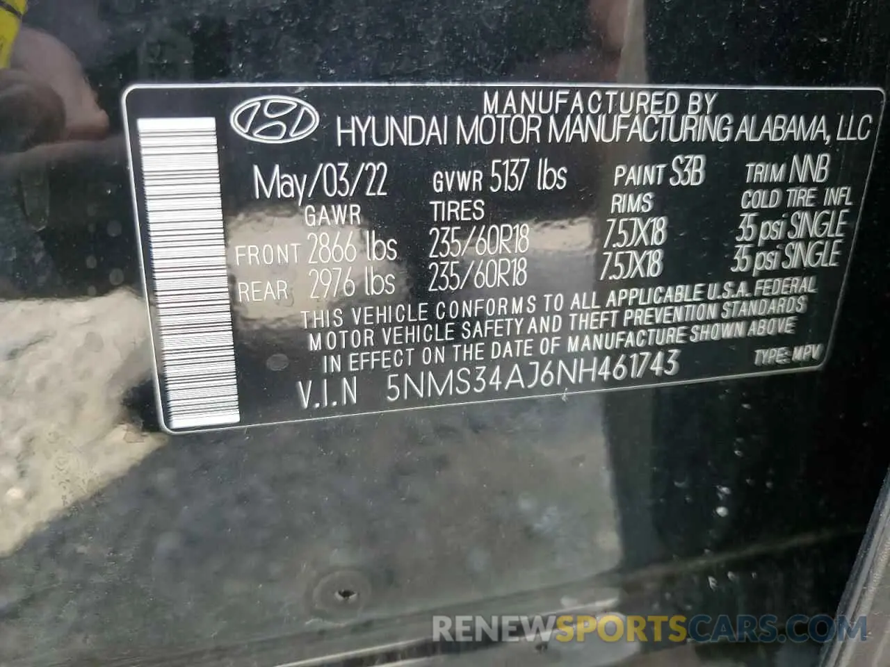 12 Photograph of a damaged car 5NMS34AJ6NH461743 HYUNDAI SANTA FE 2022