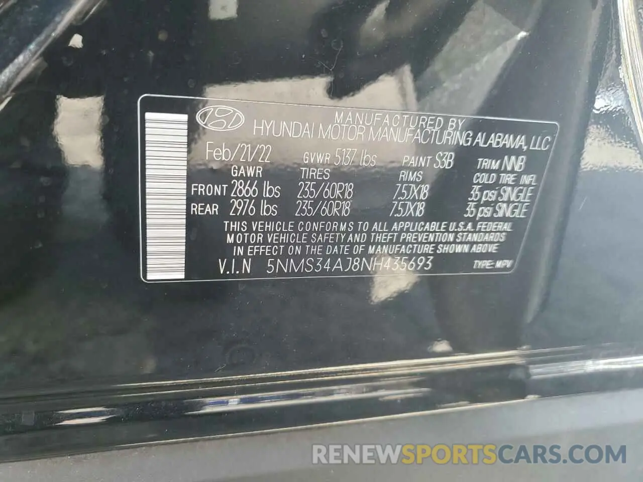 14 Photograph of a damaged car 5NMS34AJ8NH435693 HYUNDAI SANTA FE 2022