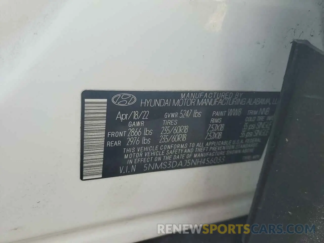 13 Photograph of a damaged car 5NMS3DAJ5NH456033 HYUNDAI SANTA FE 2022