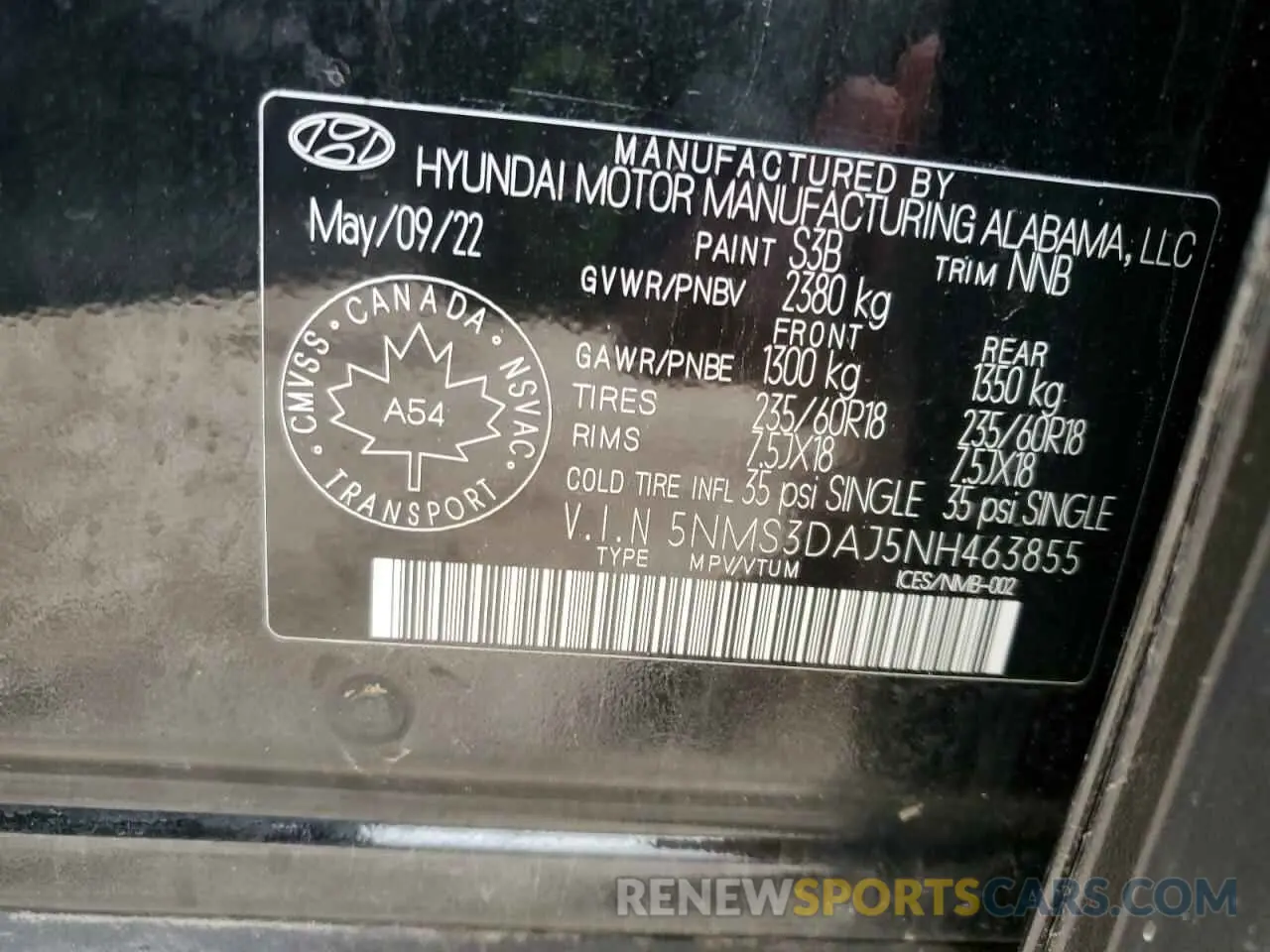13 Photograph of a damaged car 5NMS3DAJ5NH463855 HYUNDAI SANTA FE 2022