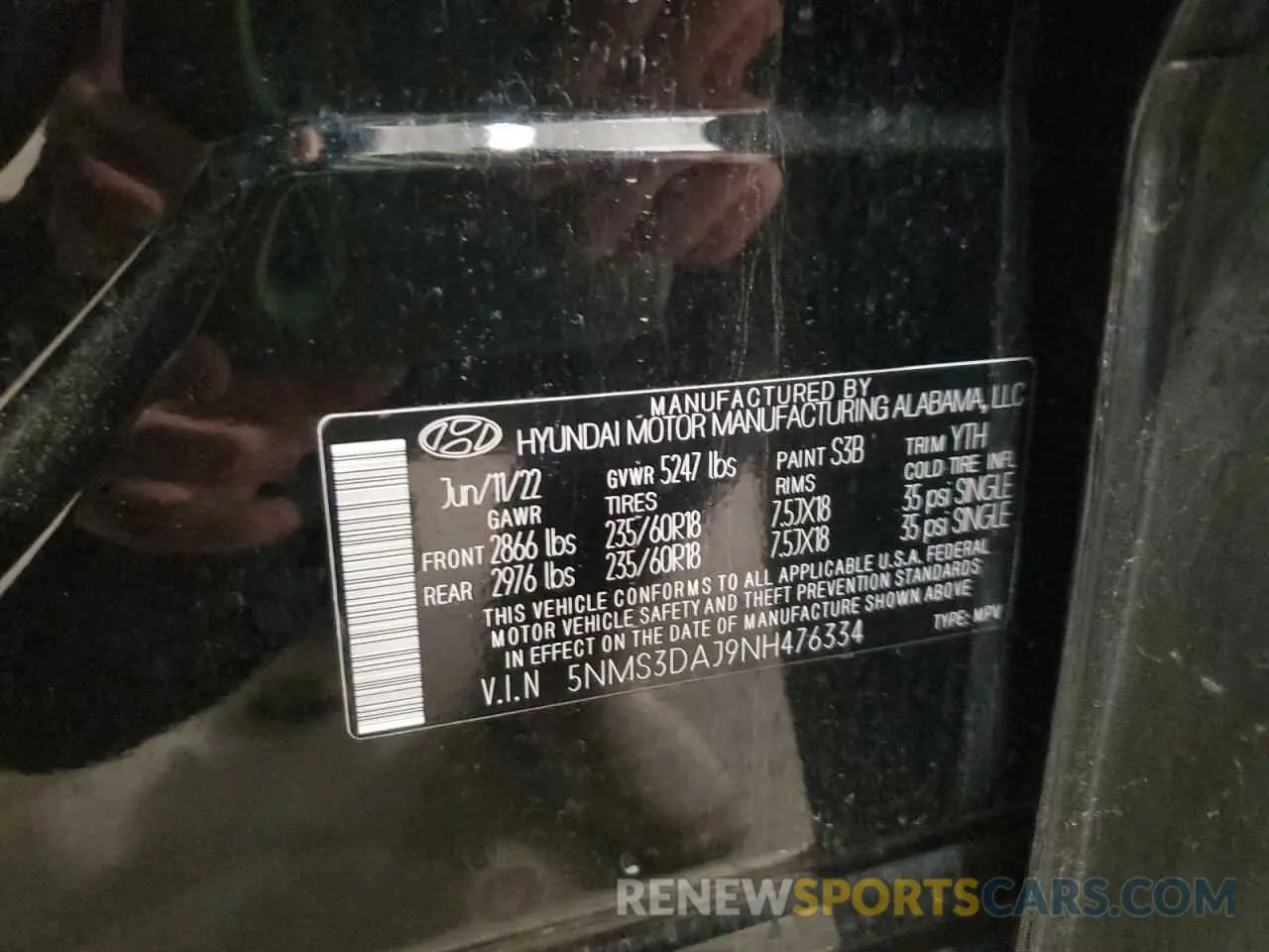 13 Photograph of a damaged car 5NMS3DAJ9NH476334 HYUNDAI SANTA FE 2022