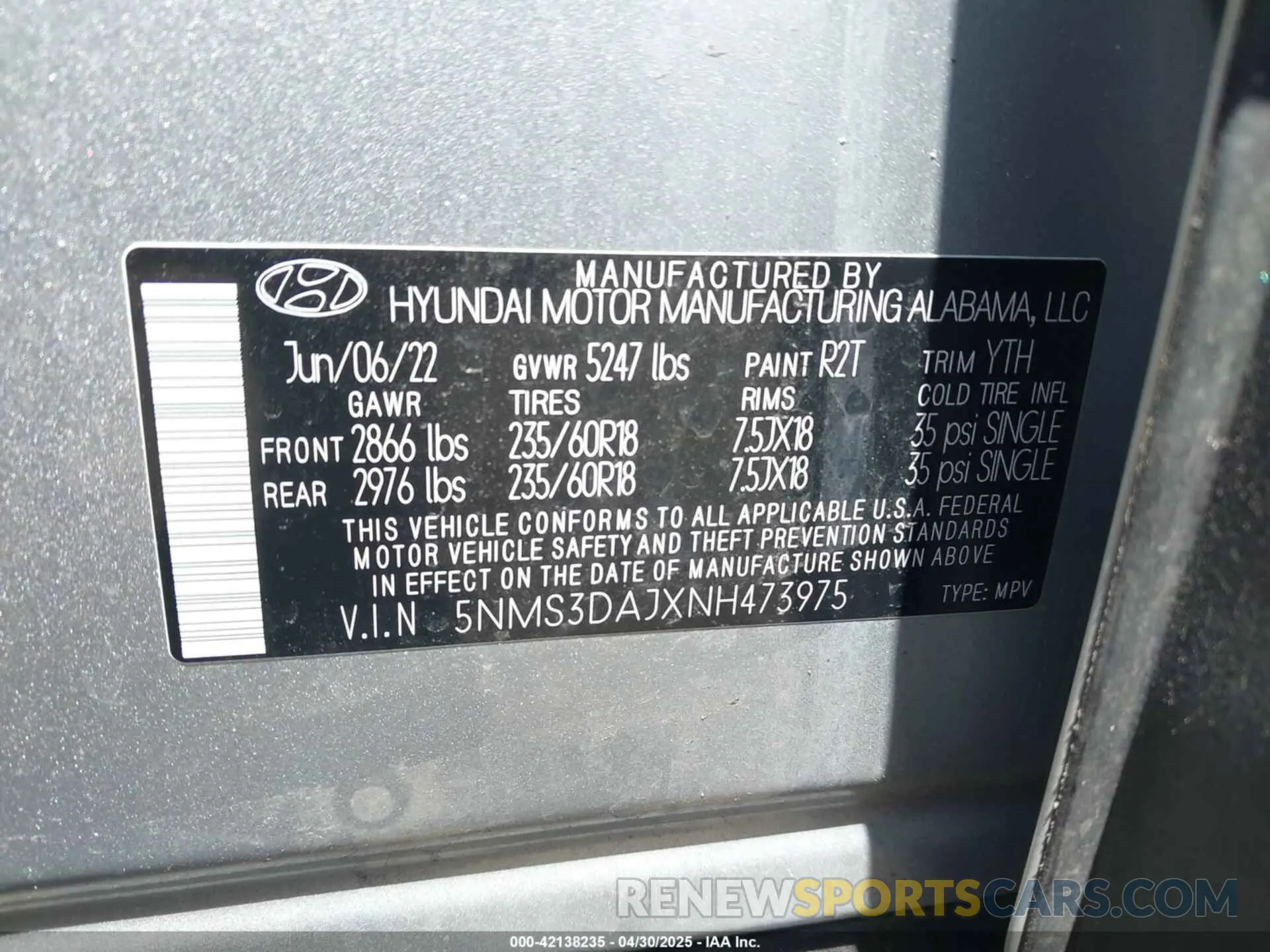 9 Photograph of a damaged car 5NMS3DAJXNH473975 HYUNDAI SANTA FE 2022