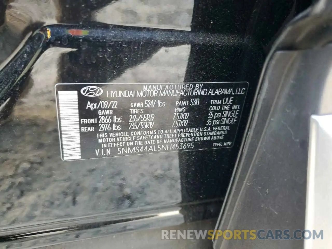 14 Photograph of a damaged car 5NMS44AL5NH453695 HYUNDAI SANTA FE 2022