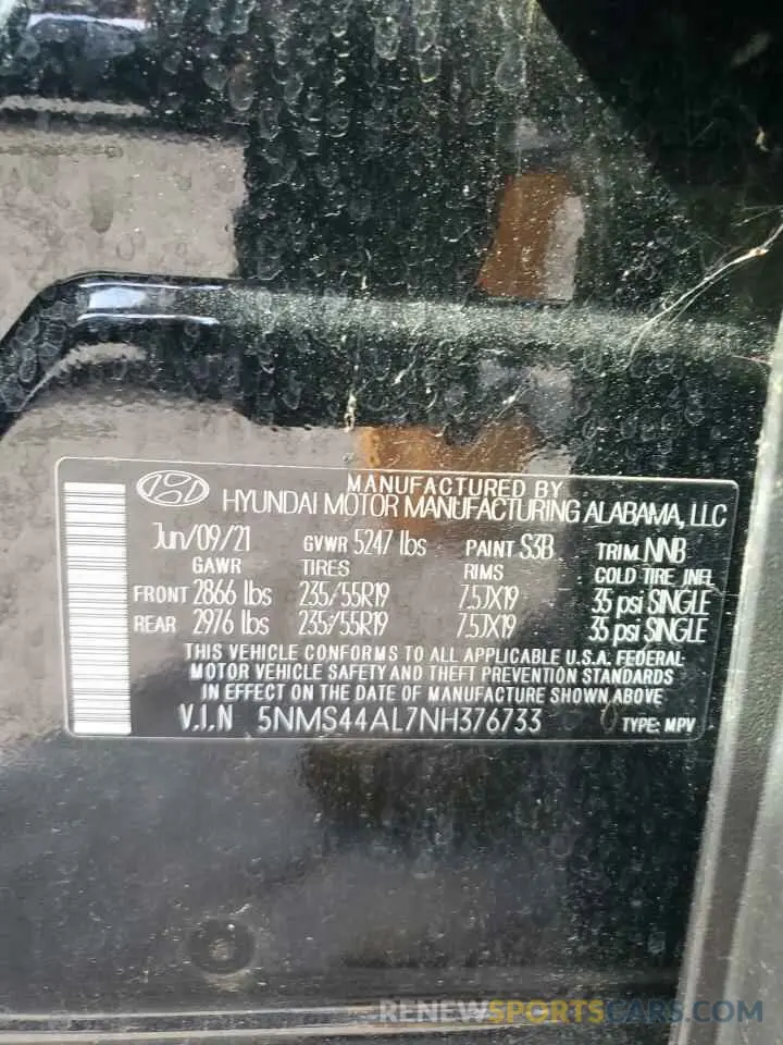 13 Photograph of a damaged car 5NMS44AL7NH376733 HYUNDAI SANTA FE 2022