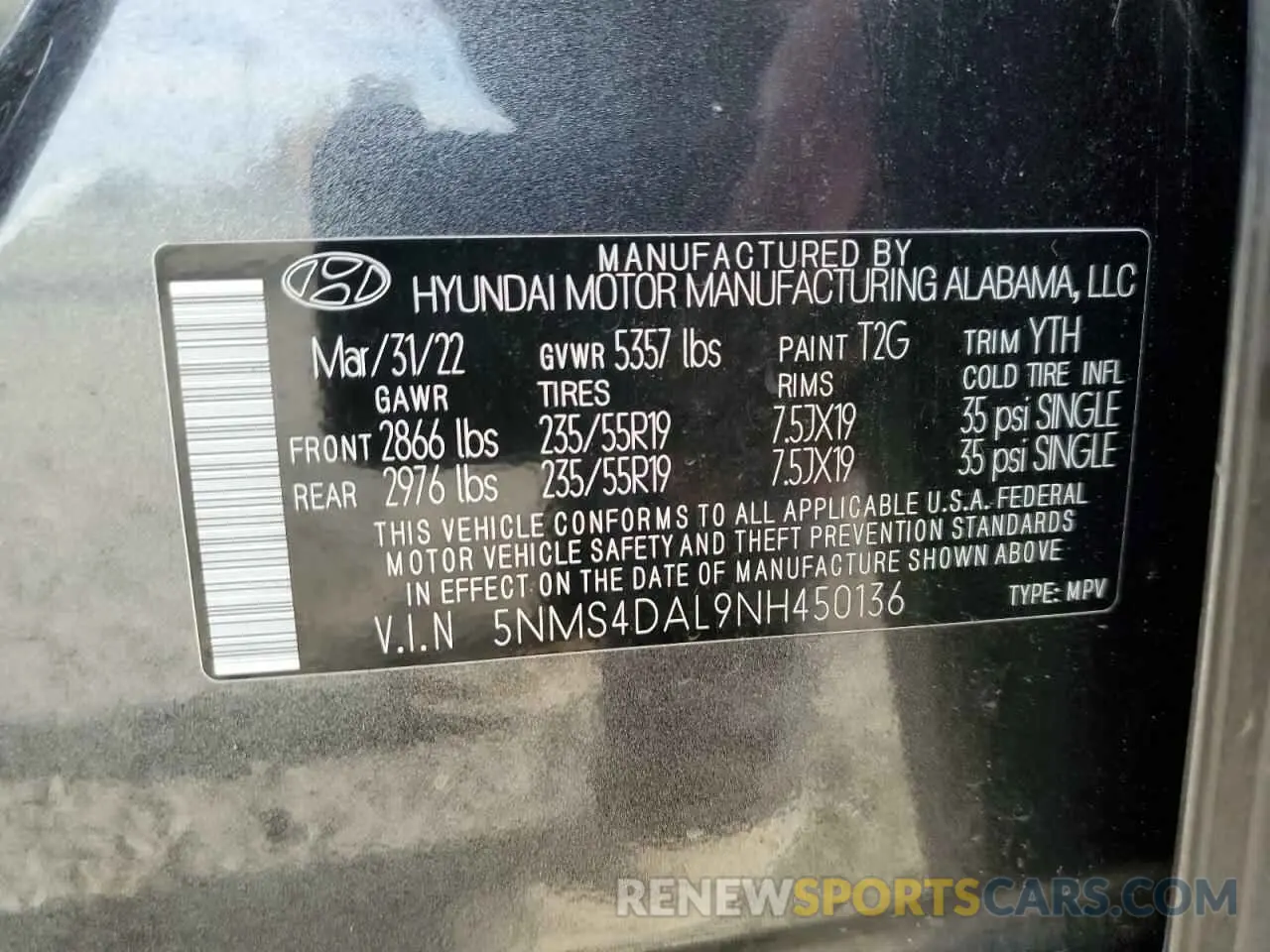 13 Photograph of a damaged car 5NMS4DAL9NH450136 HYUNDAI SANTA FE 2022