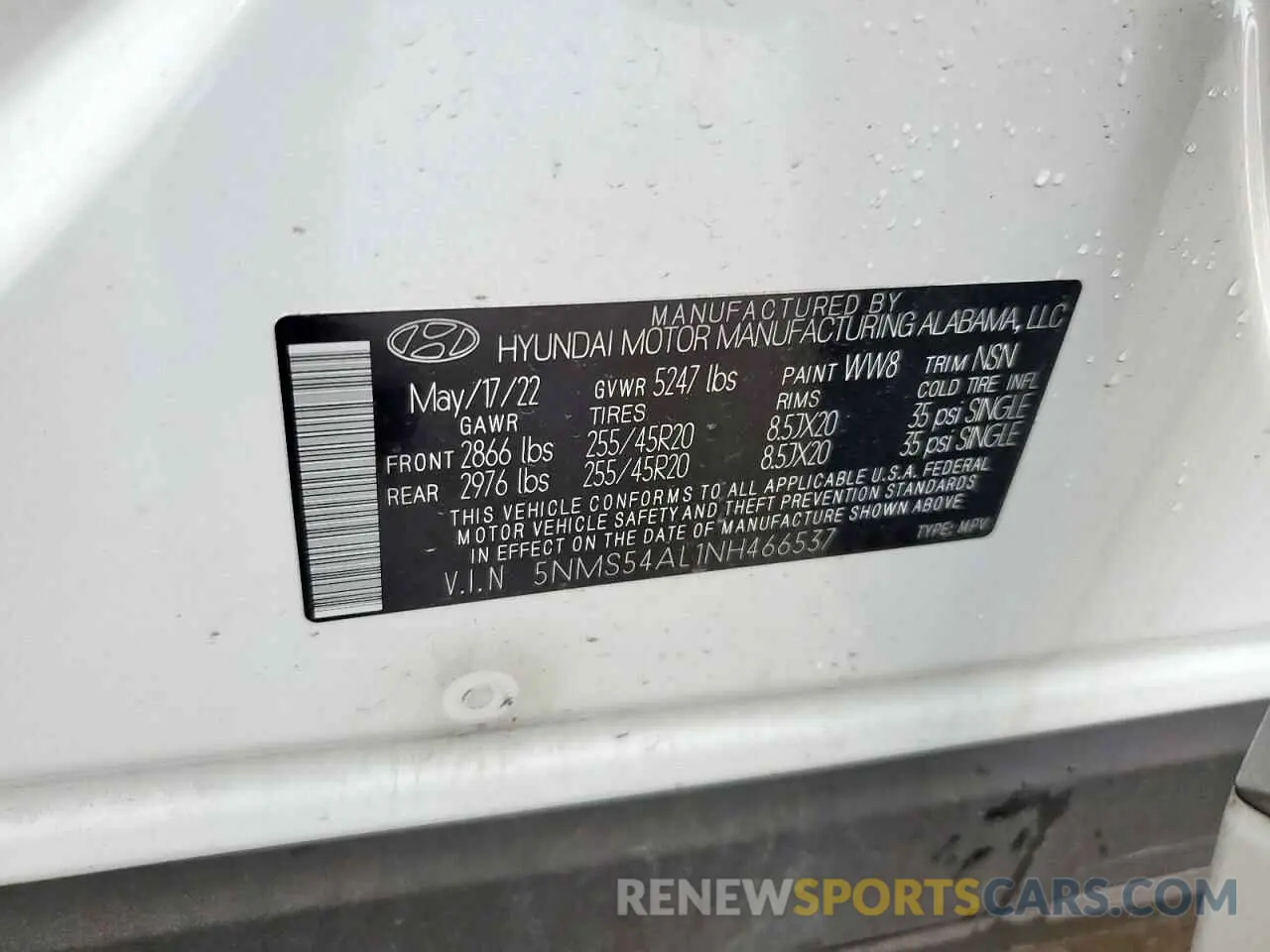 15 Photograph of a damaged car 5NMS54AL1NH466537 HYUNDAI SANTA FE 2022