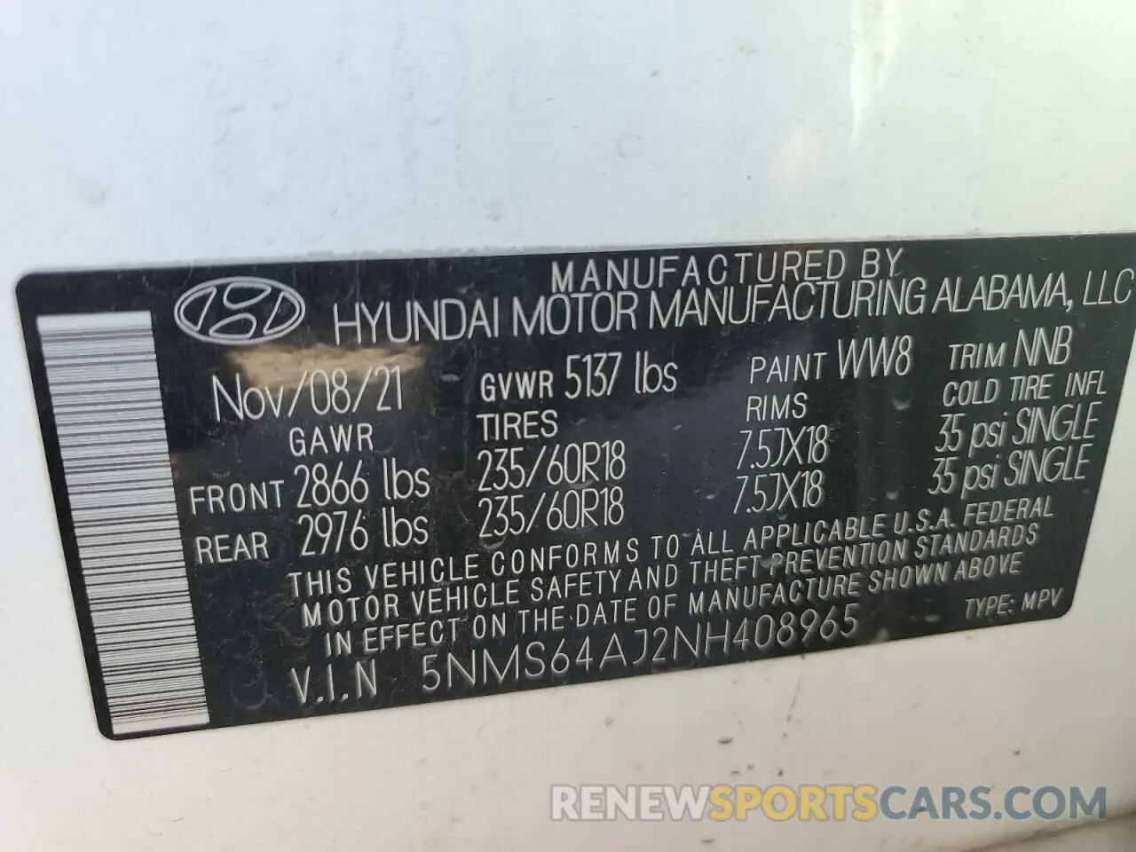 12 Photograph of a damaged car 5NMS64AJ2NH408965 HYUNDAI SANTA FE 2022