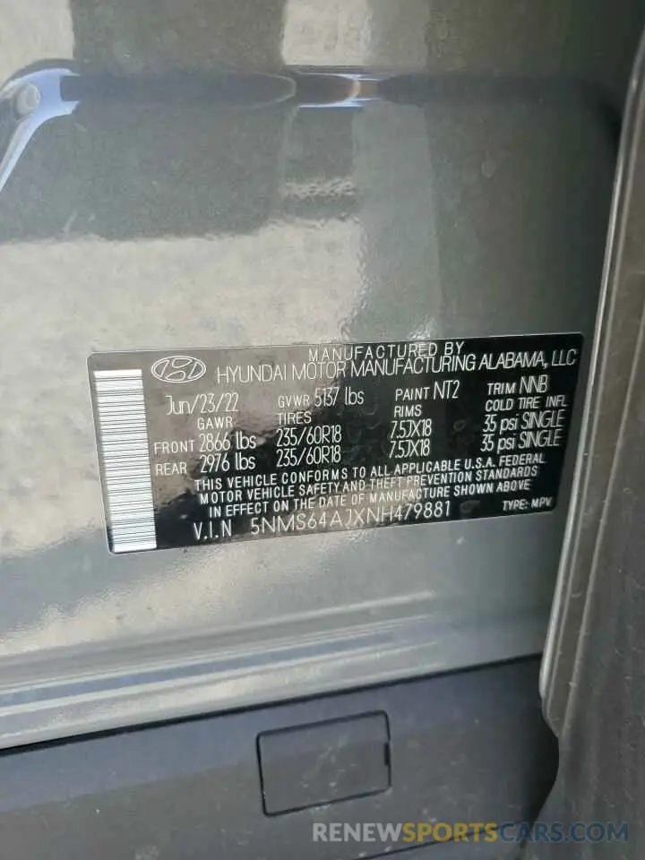 13 Photograph of a damaged car 5NMS64AJXNH479881 HYUNDAI SANTA FE 2022