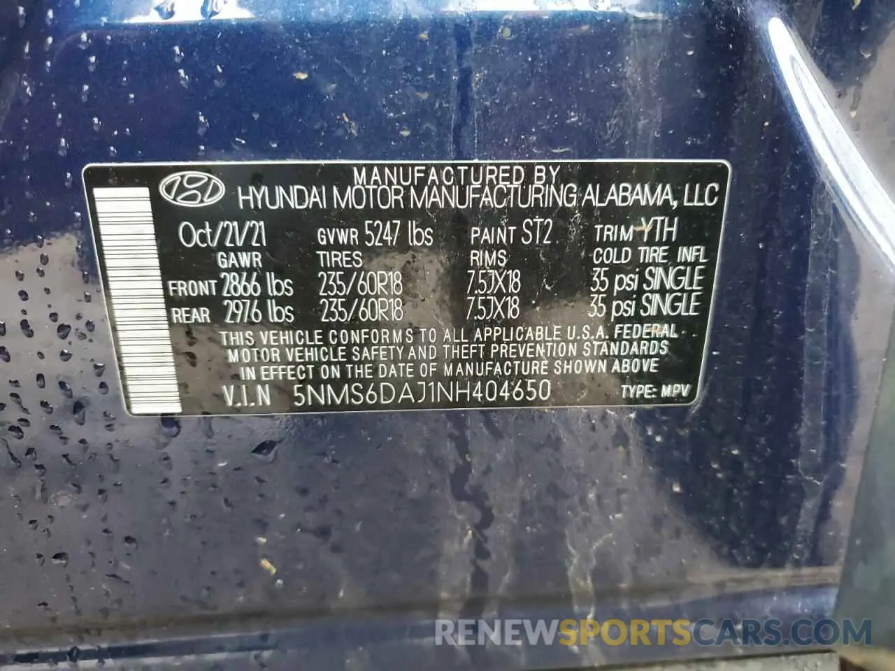 13 Photograph of a damaged car 5NMS6DAJ1NH404650 HYUNDAI SANTA FE 2022