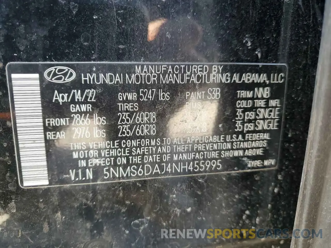 16 Photograph of a damaged car 5NMS6DAJ4NH455995 HYUNDAI SANTA FE 2022