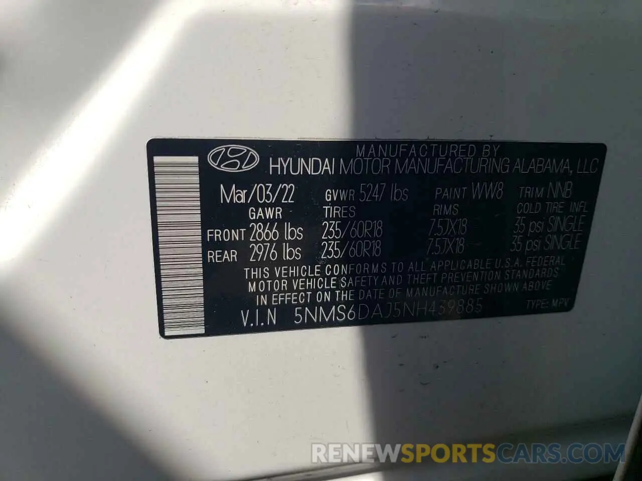 13 Photograph of a damaged car 5NMS6DAJ5NH439885 HYUNDAI SANTA FE 2022