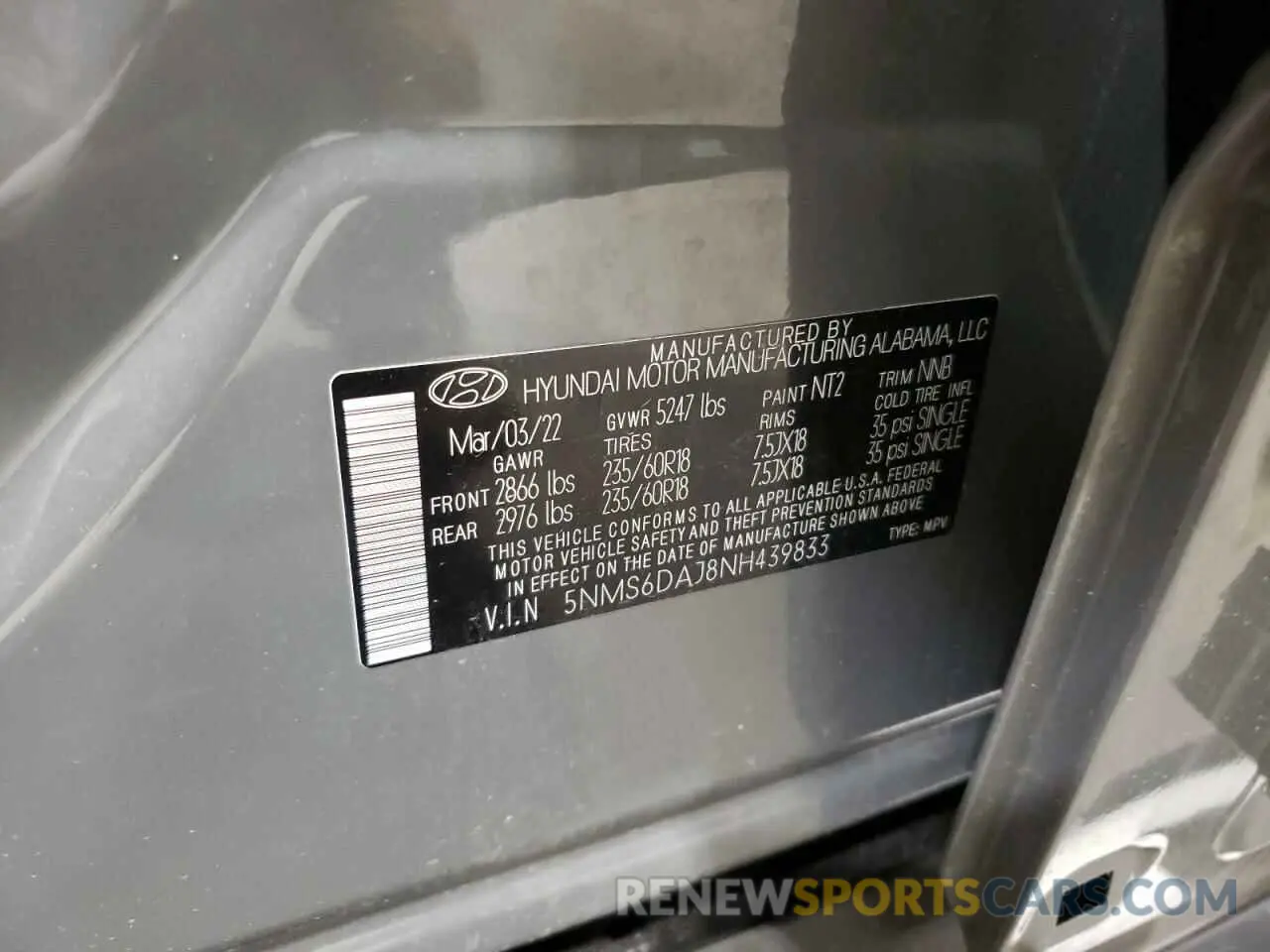 13 Photograph of a damaged car 5NMS6DAJ8NH439833 HYUNDAI SANTA FE 2022