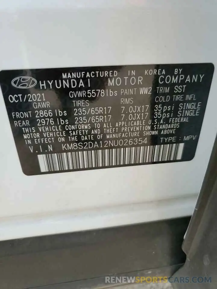 12 Photograph of a damaged car KM8S2DA12NU026354 HYUNDAI SANTA FE 2022
