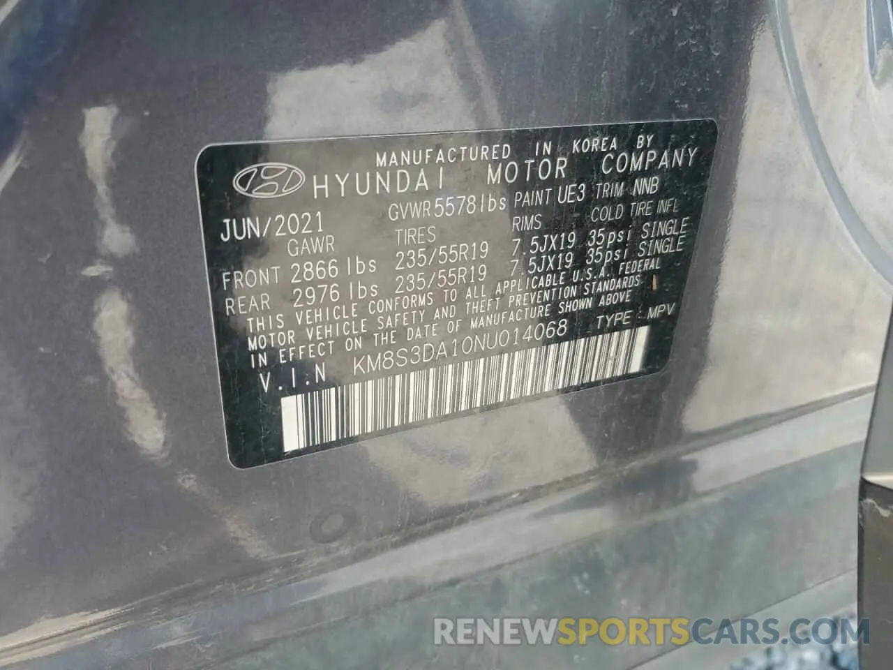 13 Photograph of a damaged car KM8S3DA10NU014068 HYUNDAI SANTA FE 2022