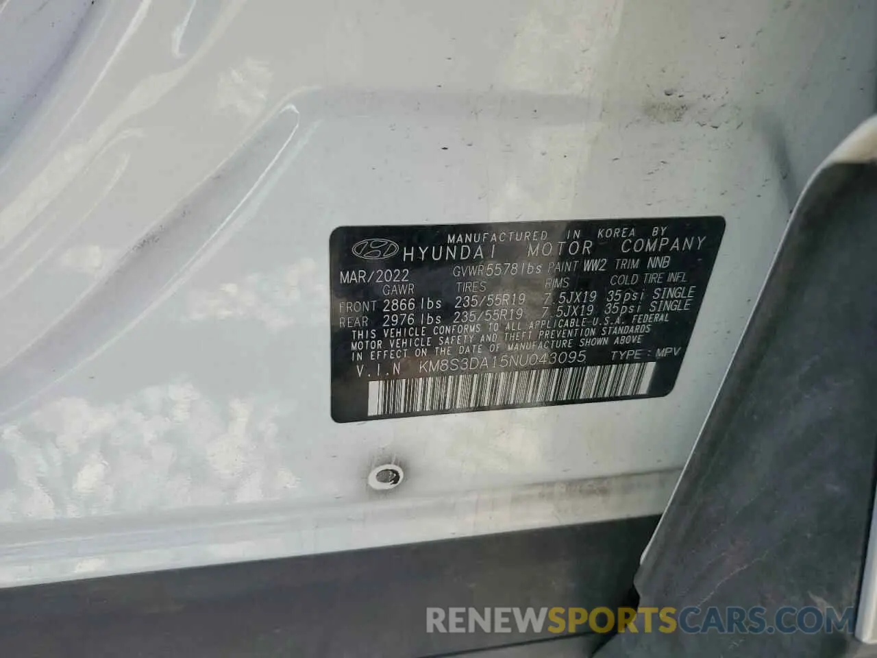 12 Photograph of a damaged car KM8S3DA15NU043095 HYUNDAI SANTA FE 2022