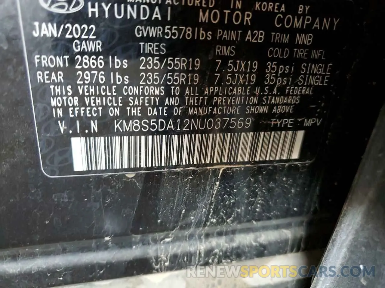 13 Photograph of a damaged car KM8S5DA12NU037569 HYUNDAI SANTA FE 2022