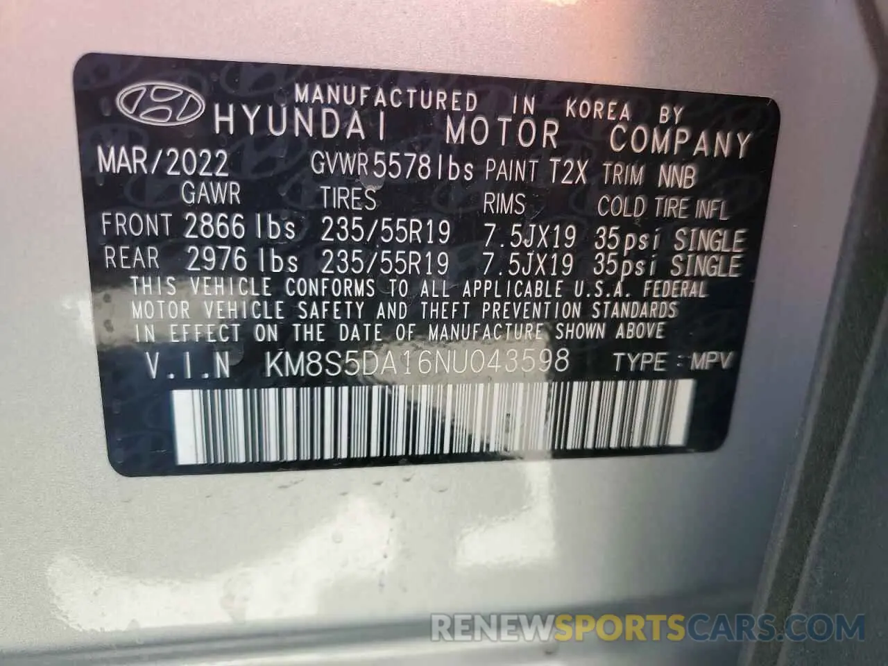 13 Photograph of a damaged car KM8S5DA16NU043598 HYUNDAI SANTA FE 2022