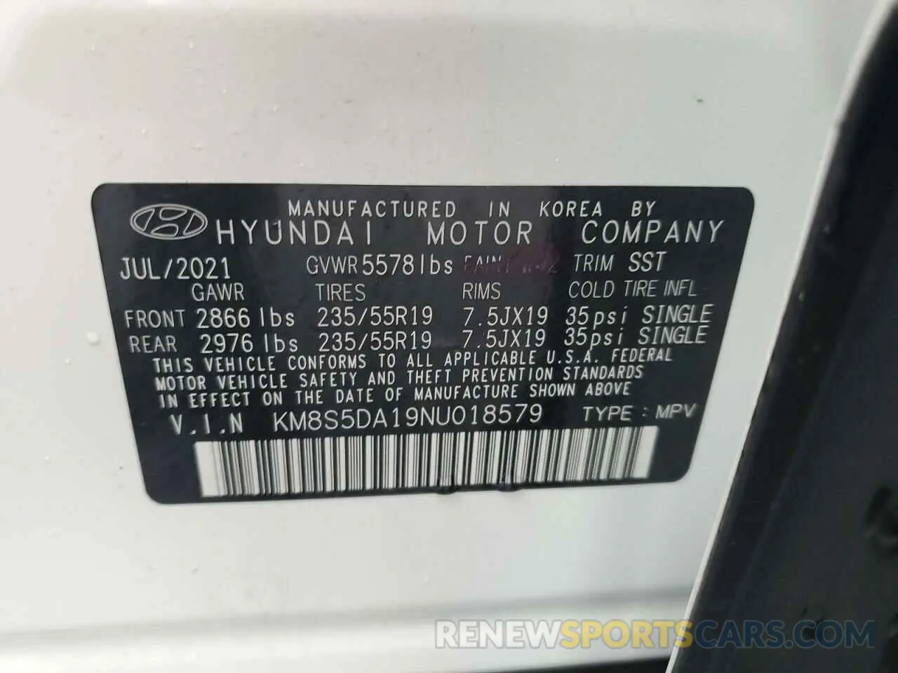 13 Photograph of a damaged car KM8S5DA19NU018579 HYUNDAI SANTA FE 2022