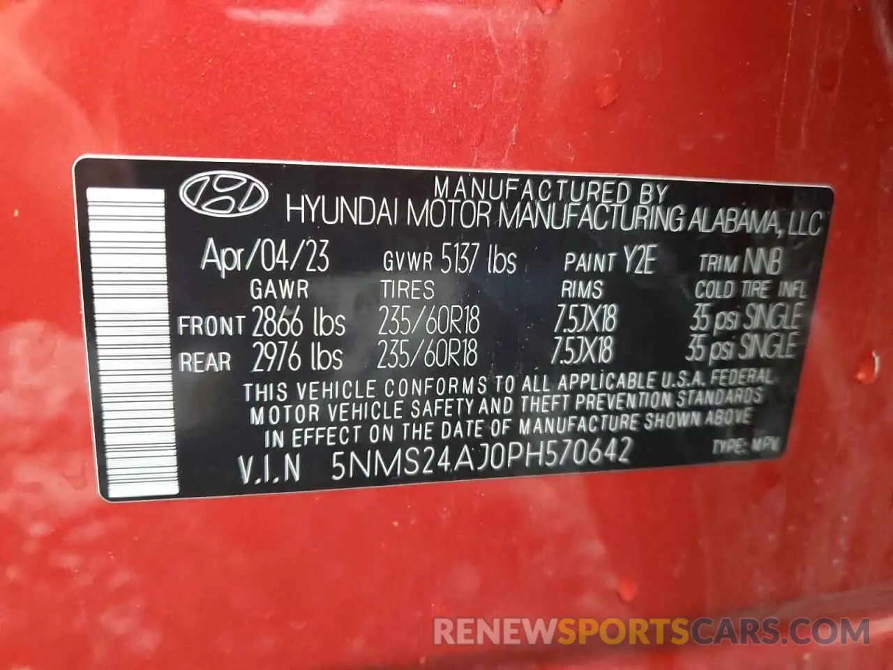 14 Photograph of a damaged car 5NMS24AJ0PH570642 HYUNDAI SANTA FE 2023