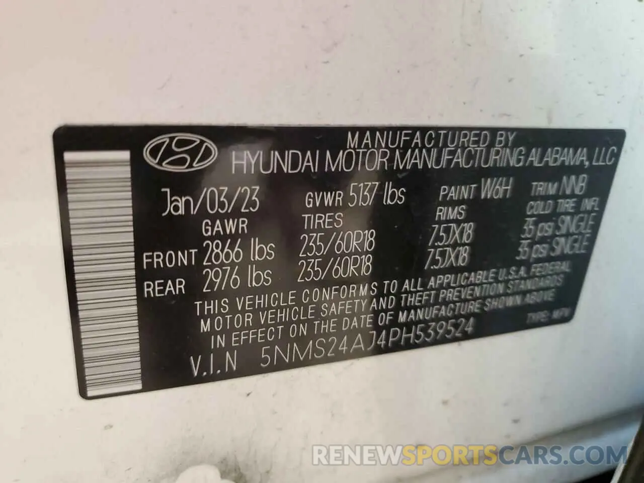 14 Photograph of a damaged car 5NMS24AJ4PH539524 HYUNDAI SANTA FE 2023