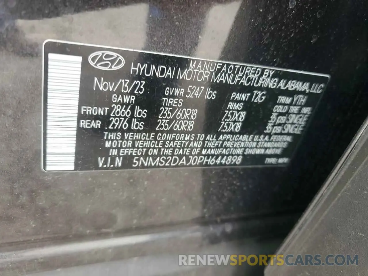 14 Photograph of a damaged car 5NMS2DAJ0PH644898 HYUNDAI SANTA FE 2023