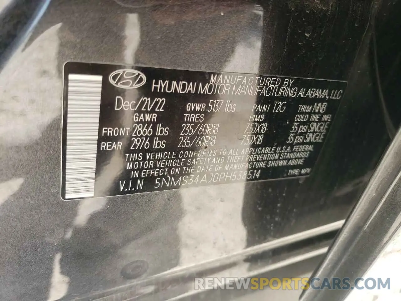 13 Photograph of a damaged car 5NMS34AJ0PH538514 HYUNDAI SANTA FE 2023