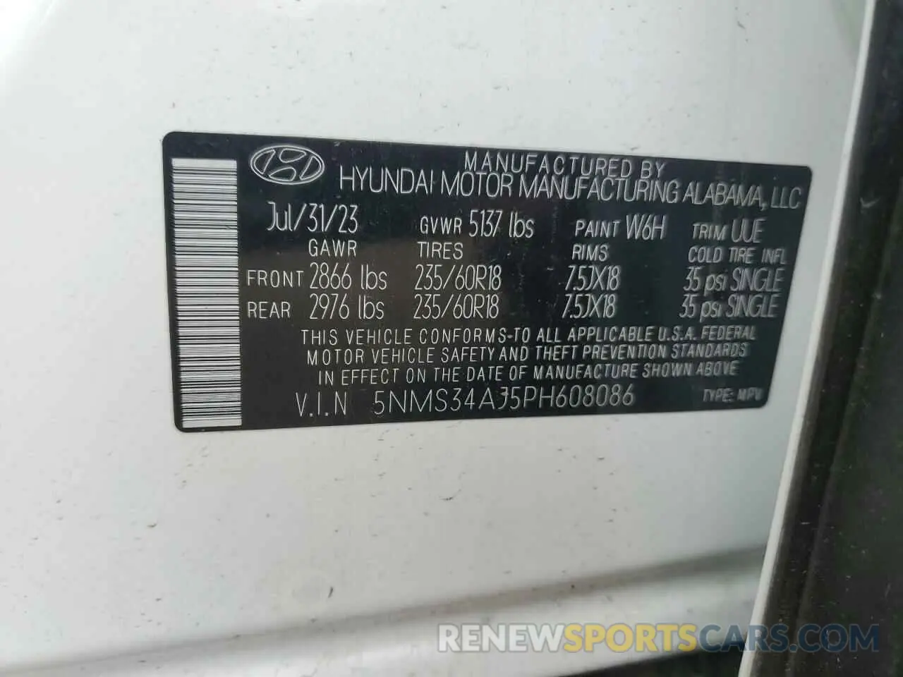 14 Photograph of a damaged car 5NMS34AJ5PH608086 HYUNDAI SANTA FE 2023