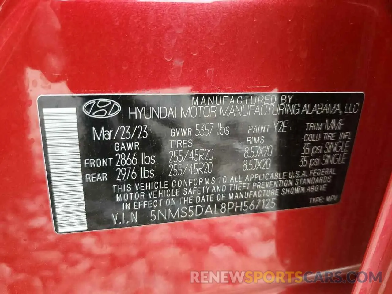 13 Photograph of a damaged car 5NMS5DAL8PH567125 HYUNDAI SANTA FE 2023