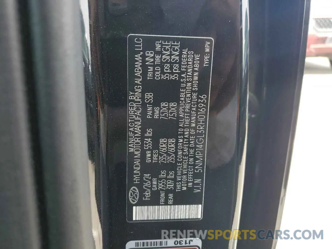 13 Photograph of a damaged car 5NMP14GL3RH016936 HYUNDAI SANTA FE 2024
