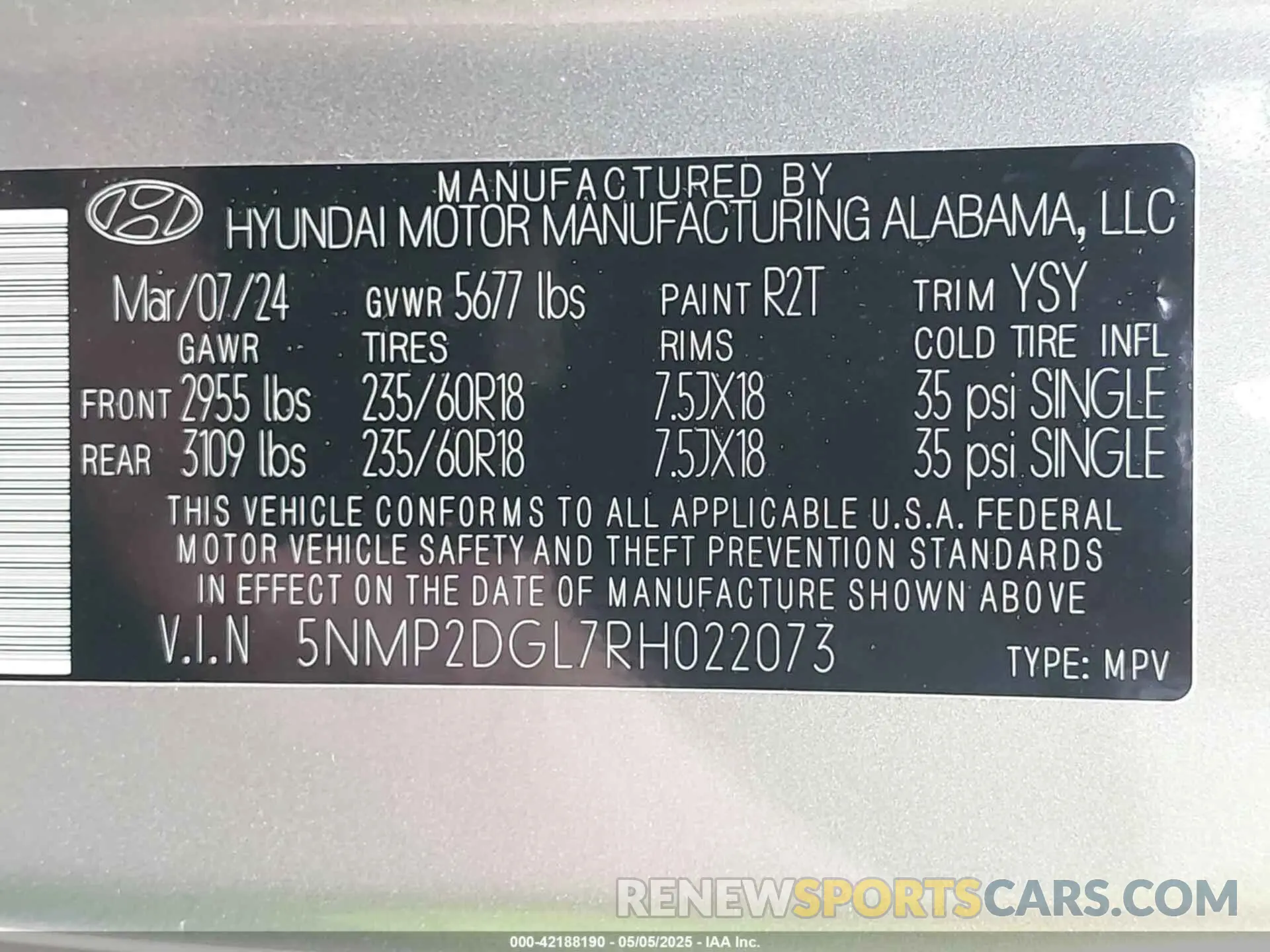 9 Photograph of a damaged car 5NMP2DGL7RH022073 HYUNDAI SANTA FE 2024