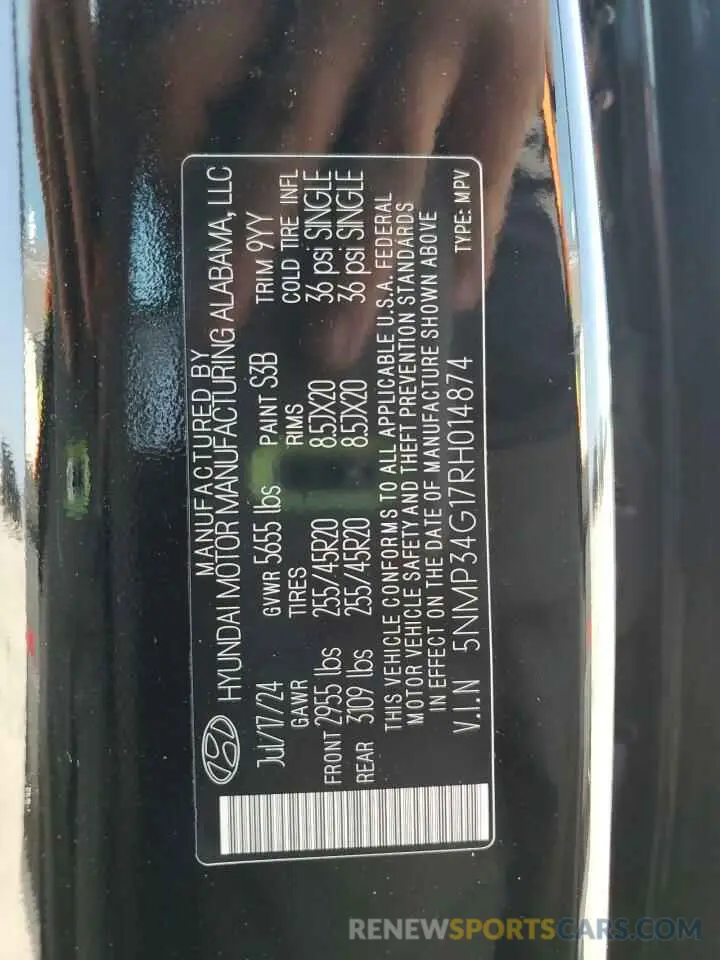 14 Photograph of a damaged car 5NMP34G17RH014874 HYUNDAI SANTA FE 2024