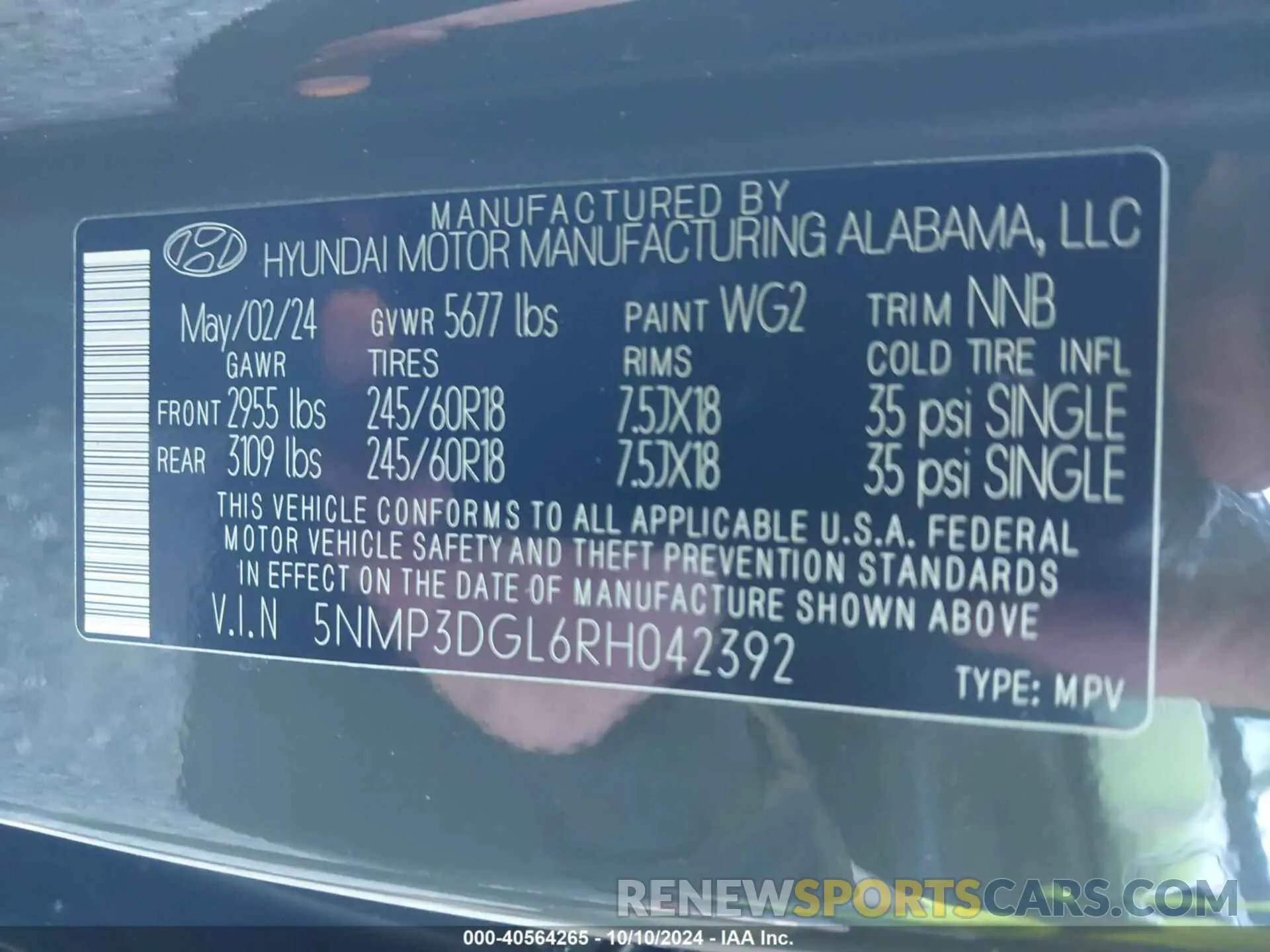 9 Photograph of a damaged car 5NMP3DGL6RH042392 HYUNDAI SANTA FE 2024