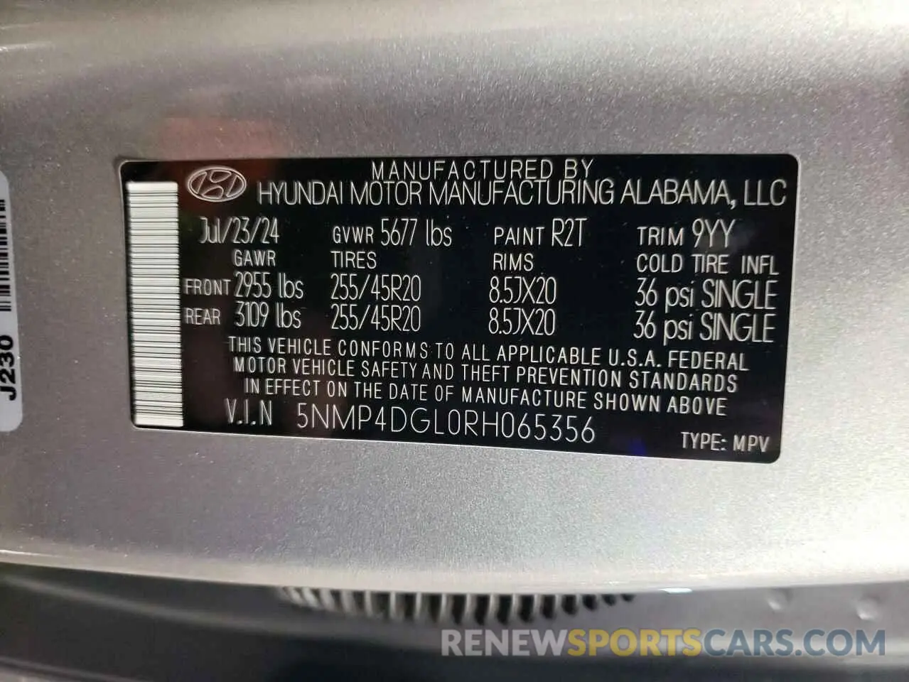 15 Photograph of a damaged car 5NMP4DGL0RH065356 HYUNDAI SANTA FE 2024