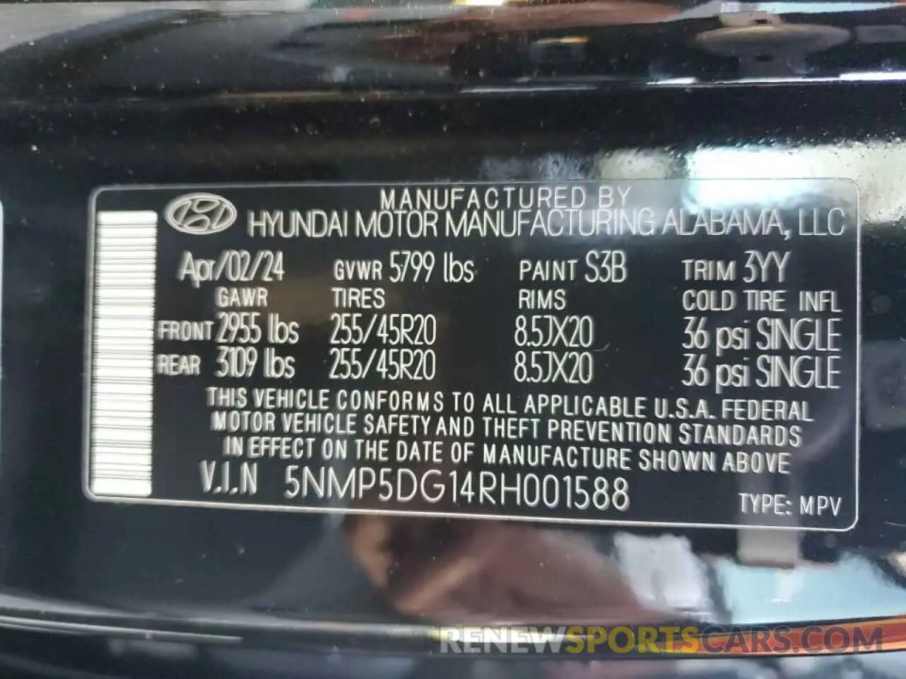 13 Photograph of a damaged car 5NMP5DG14RH001588 HYUNDAI SANTA FE 2024