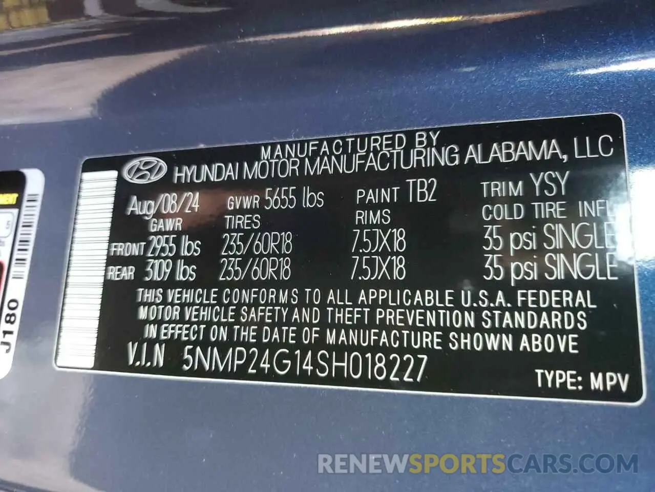13 Photograph of a damaged car 5NMP24G14SH018227 HYUNDAI SANTA FE 2025