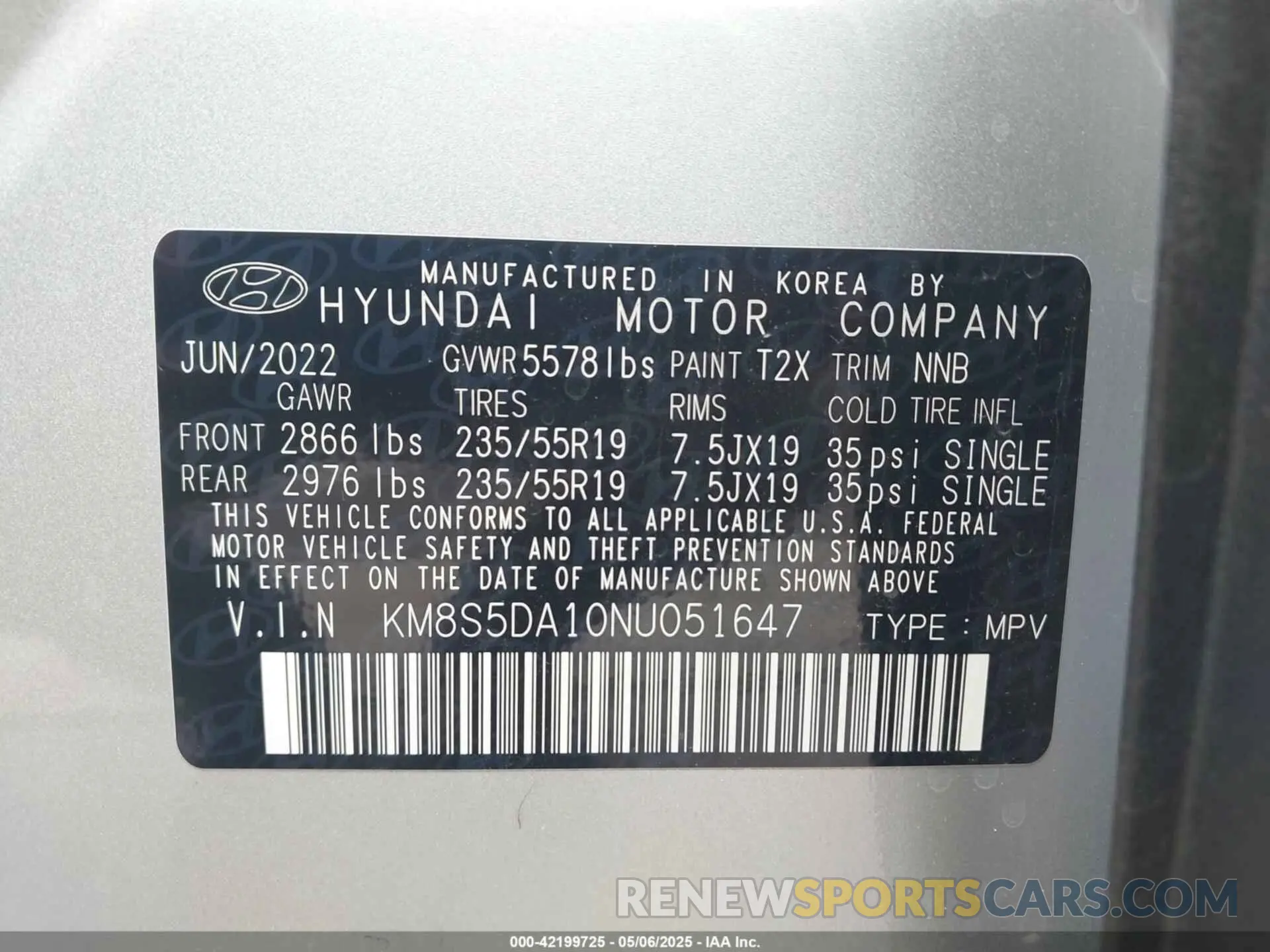9 Photograph of a damaged car KM8S5DA10NU051647 HYUNDAI SANTA FE HYBRID 2022