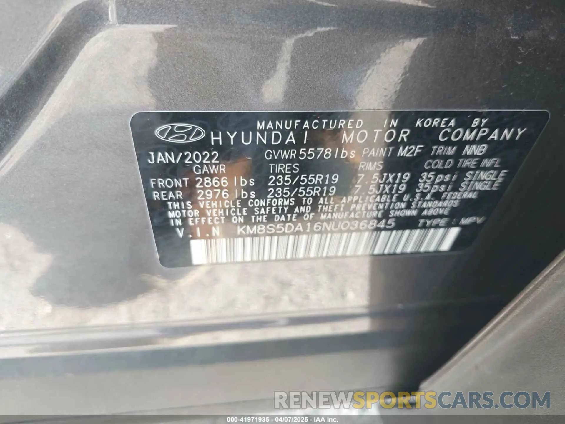 9 Photograph of a damaged car KM8S5DA16NU036845 HYUNDAI SANTA FE HYBRID 2022