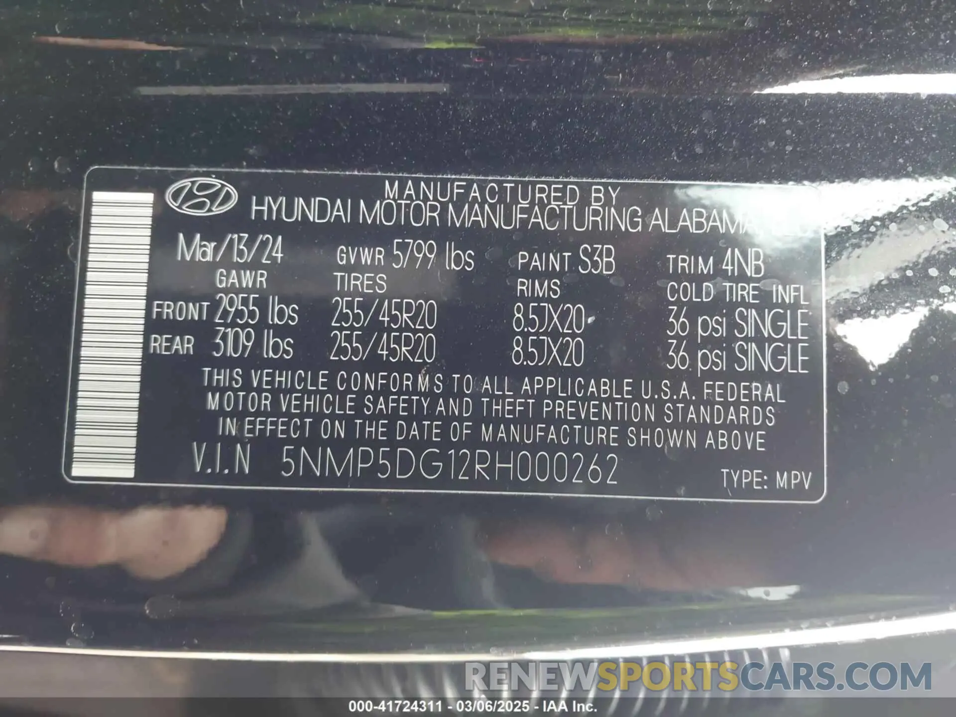 9 Photograph of a damaged car 5NMP5DG12RH000262 HYUNDAI SANTA FE HYBRID 2024