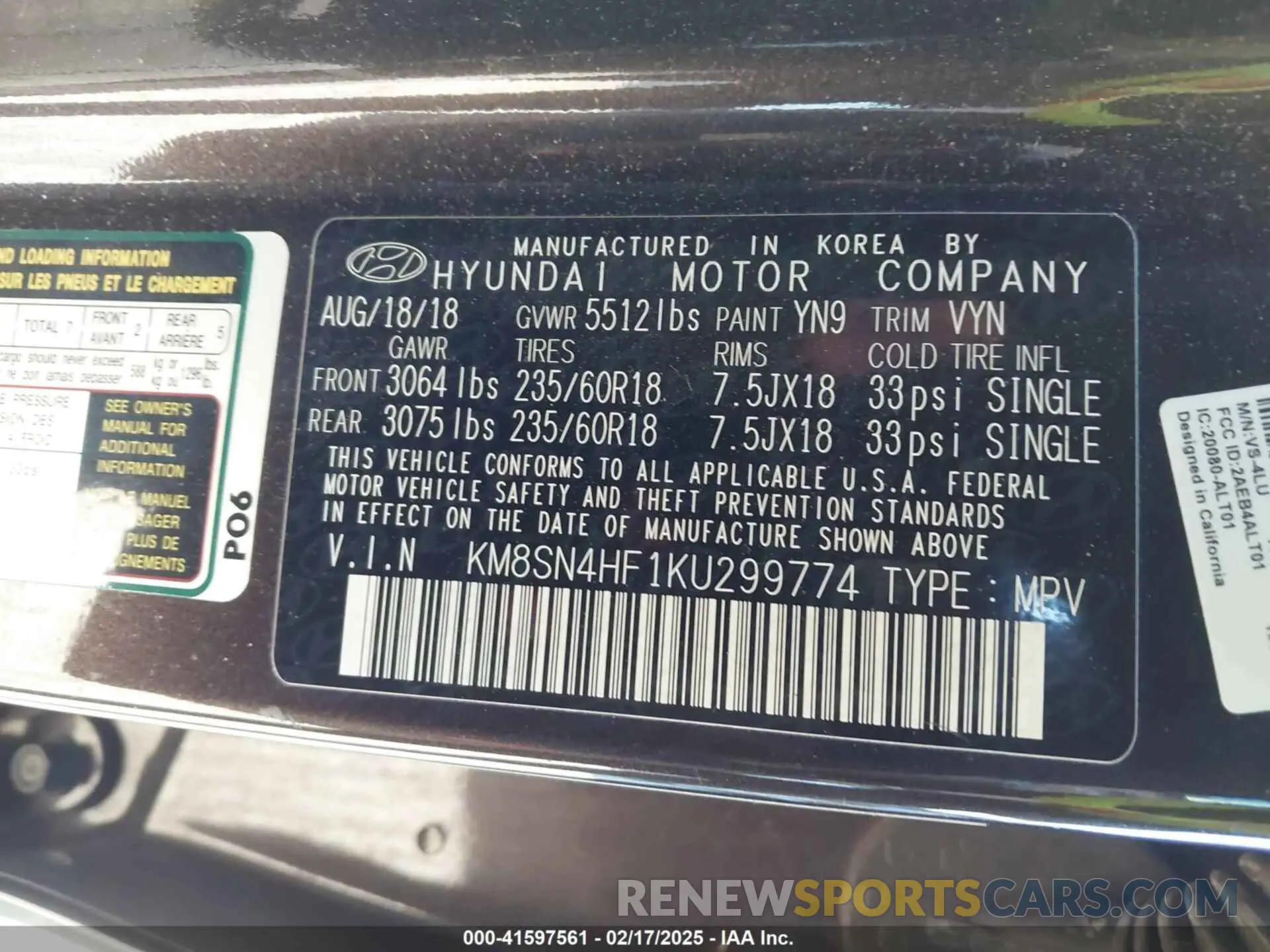 9 Photograph of a damaged car KM8SN4HF1KU299774 HYUNDAI SANTA FE XL 2019