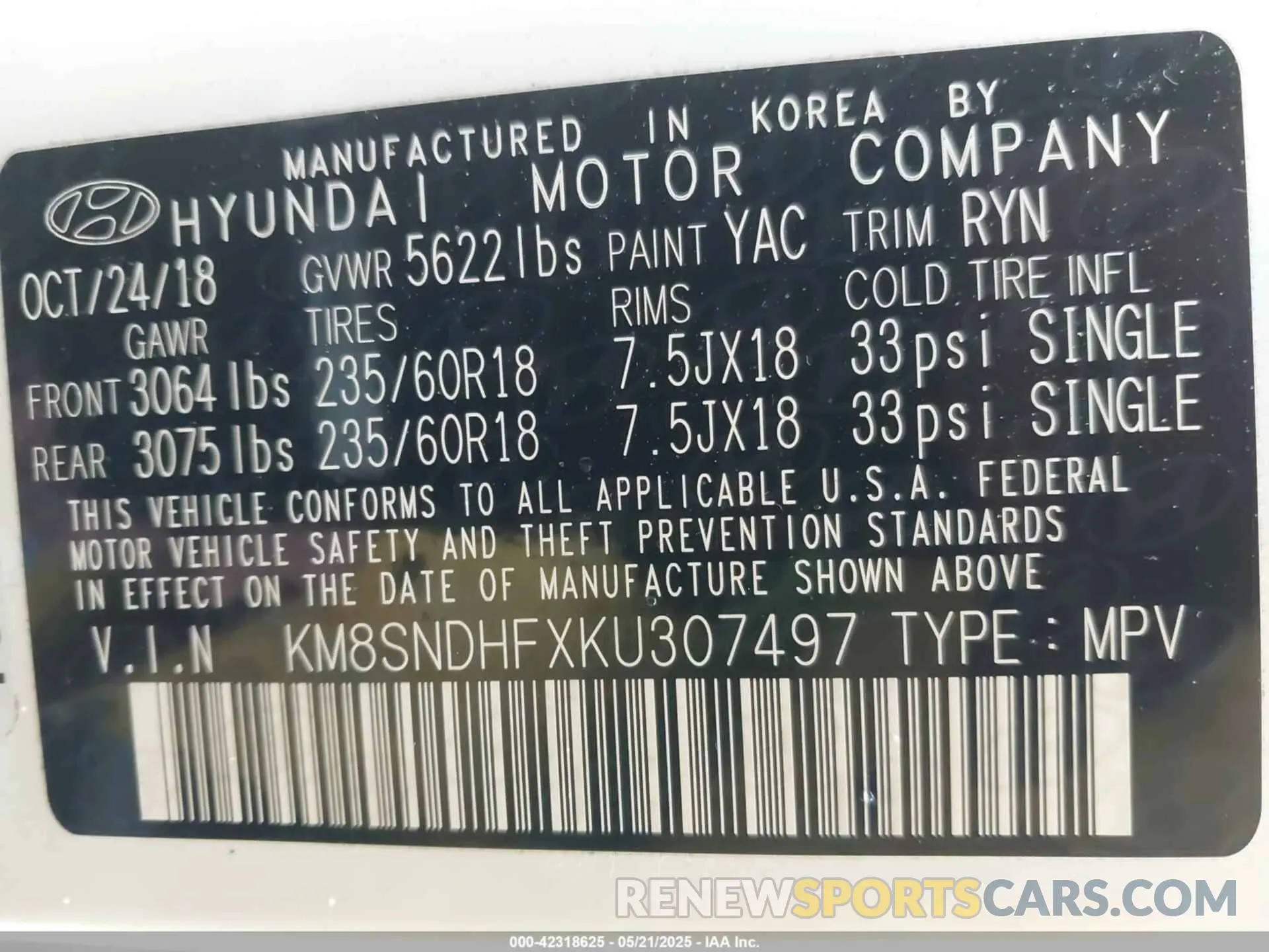 9 Photograph of a damaged car KM8SNDHFXKU307497 HYUNDAI SANTA FE XL 2019