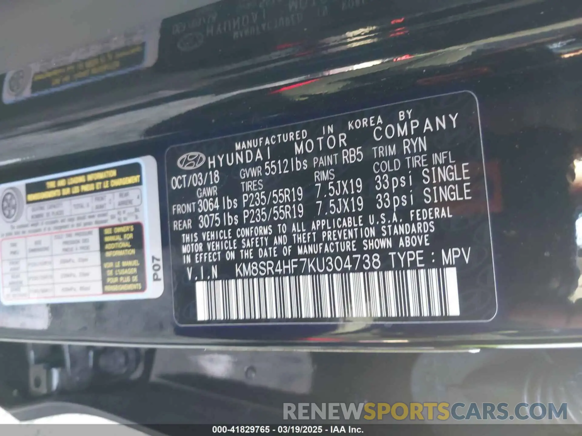 9 Photograph of a damaged car KM8SR4HF7KU304738 HYUNDAI SANTA FE XL 2019