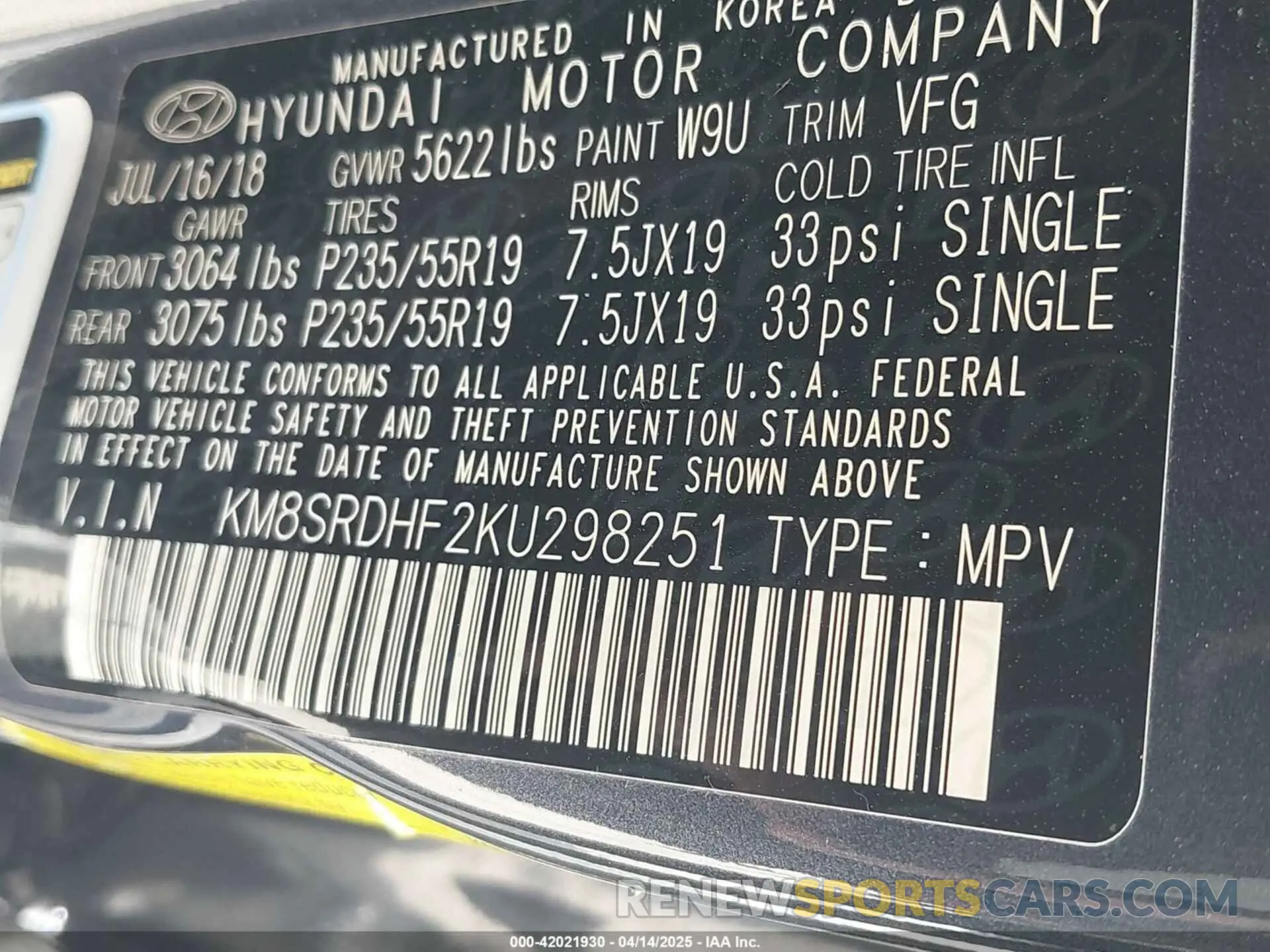 9 Photograph of a damaged car KM8SRDHF2KU298251 HYUNDAI SANTA FE XL 2019