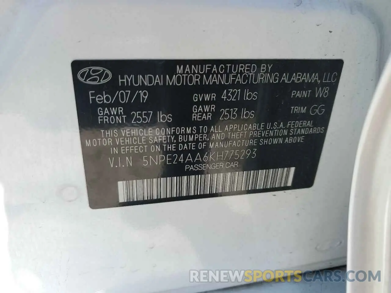 13 Photograph of a damaged car 5NPE24AA6KH775293 HYUNDAI SONATA 2019