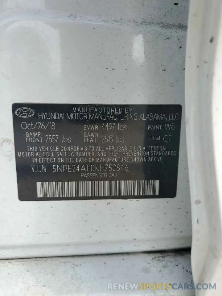 15 Photograph of a damaged car 5NPE24AF0KH752846 HYUNDAI SONATA 2019