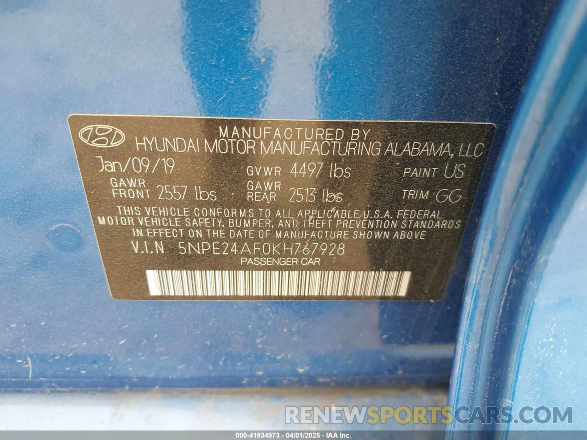 9 Photograph of a damaged car 5NPE24AF0KH767928 HYUNDAI SONATA 2019