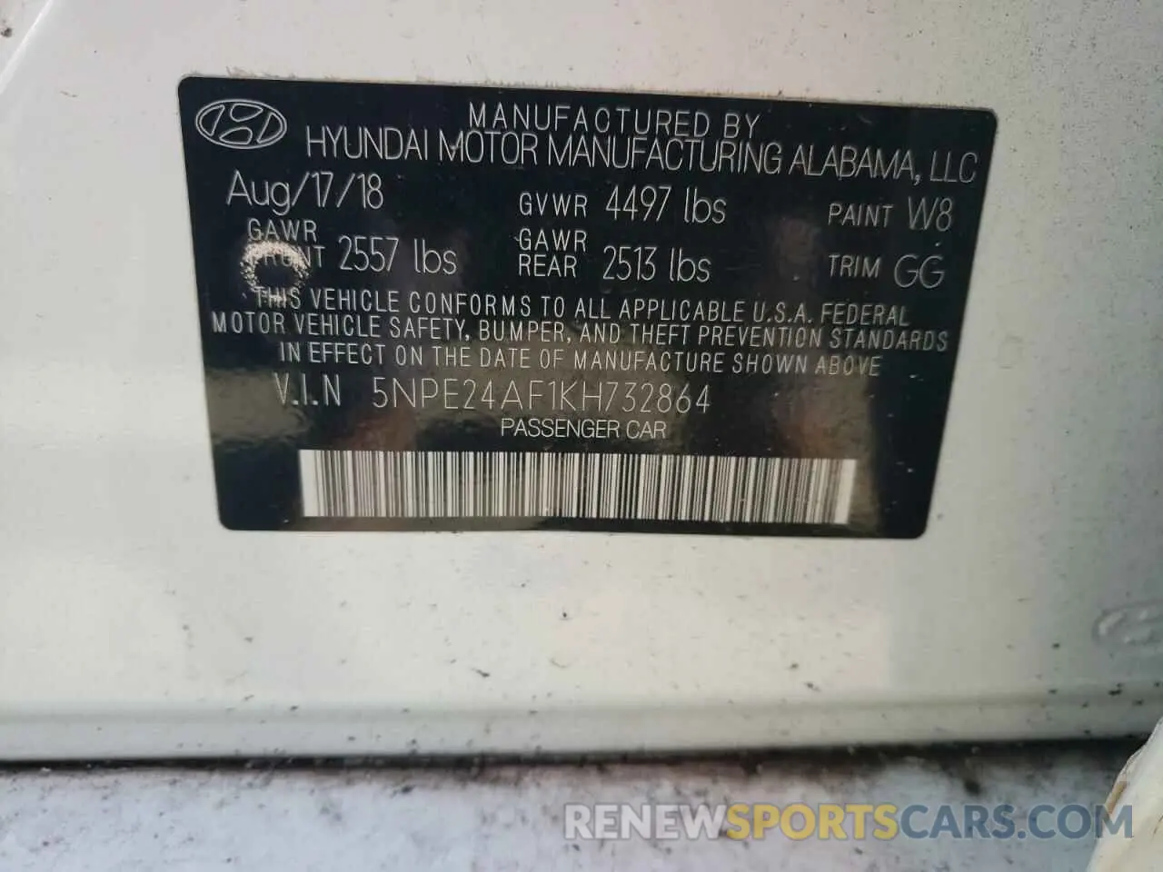 13 Photograph of a damaged car 5NPE24AF1KH732864 HYUNDAI SONATA 2019