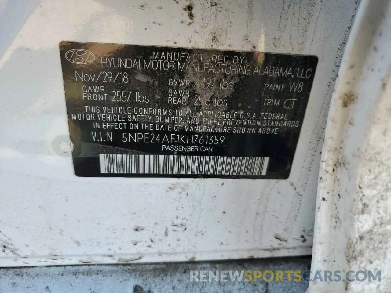 12 Photograph of a damaged car 5NPE24AF1KH761359 HYUNDAI SONATA 2019