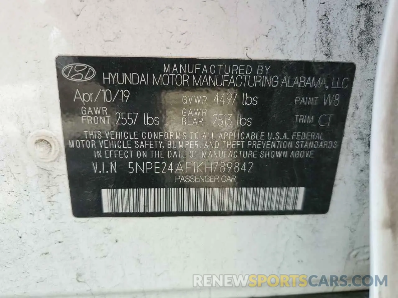 12 Photograph of a damaged car 5NPE24AF1KH789842 HYUNDAI SONATA 2019