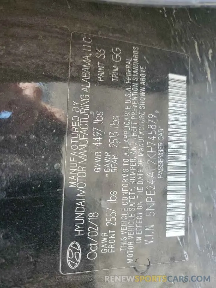 12 Photograph of a damaged car 5NPE24AF2KH745879 HYUNDAI SONATA 2019